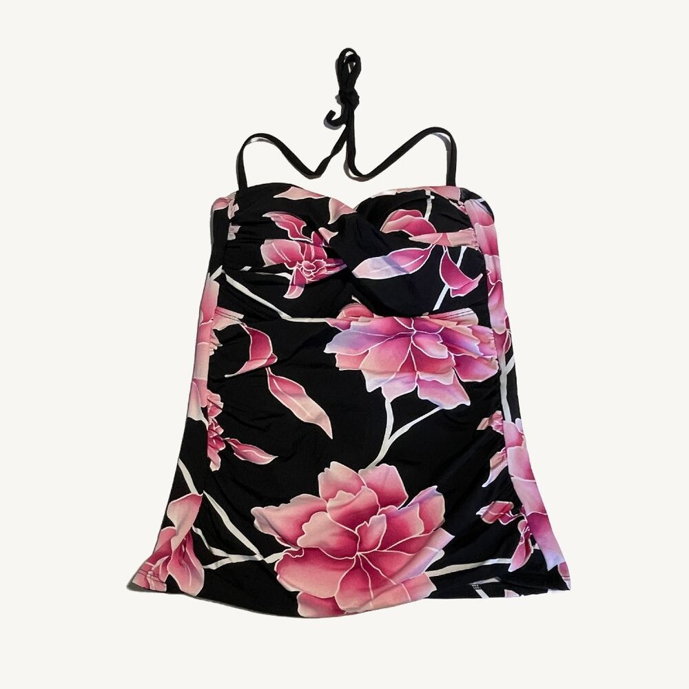 Torquise Black and Pink Floral Print Bathing Suit Top with Cups Built In Size 8